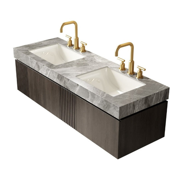 English Elm Muri 60 Inch Floating Double Bathroom Vanity Sintered Stone Top White Oak Plywood Espresso W2615S00741
