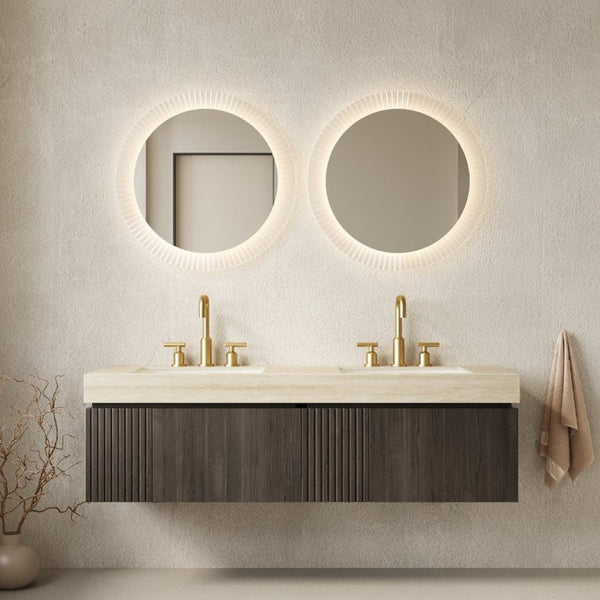 English Elm Muri 60 Inch Floating Bathroom Vanity Sintered Stone Top Dual Ceramic Basins Oak Finish Espresso W2615S00742