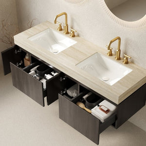 English Elm Muri 60 Inch Floating Bathroom Vanity Sintered Stone Top Dual Ceramic Basins Oak Finish Espresso W2615S00742