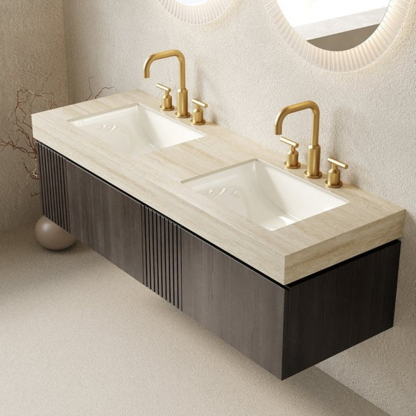 English Elm Muri 60 Inch Floating Bathroom Vanity Sintered Stone Top Dual Ceramic Basins Oak Finish Espresso W2615S00742
