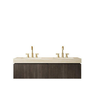 English Elm Muri 60 Inch Floating Bathroom Vanity Sintered Stone Top Dual Ceramic Basins Oak Finish Espresso W2615S00742