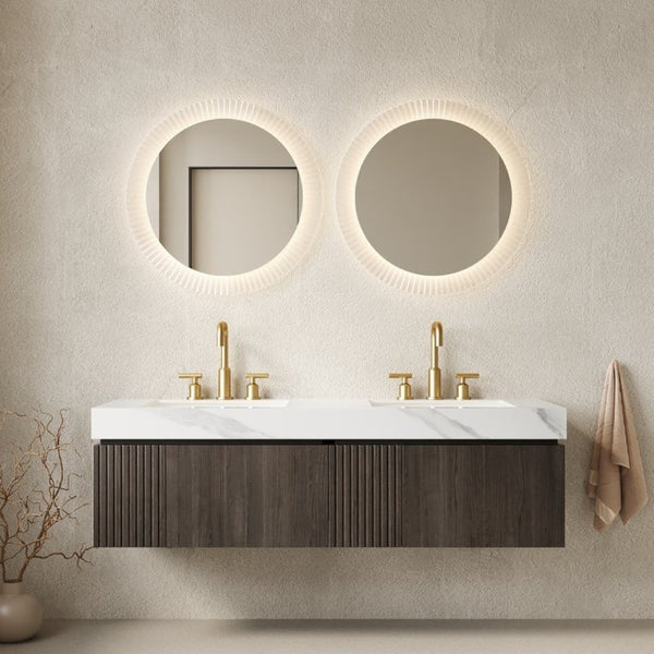 English Elm Muri 60 Inch Floating Bathroom Vanity with Sintered Stone Top and Oak Woodgrain Finish Espresso Woodgrain W2615S00743