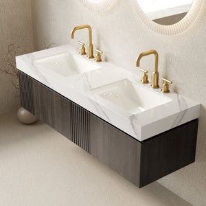 English Elm Muri 60 Inch Floating Bathroom Vanity with Sintered Stone Top and Oak Woodgrain Finish Espresso Woodgrain W2615S00743