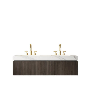 English Elm Muri 60 Inch Floating Bathroom Vanity with Sintered Stone Top and Oak Woodgrain Finish Espresso Woodgrain W2615S00743