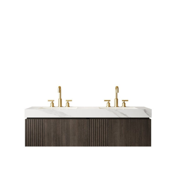 English Elm Muri 60 Inch Floating Bathroom Vanity with Sintered Stone Top and Oak Woodgrain Finish Espresso Woodgrain W2615S00743