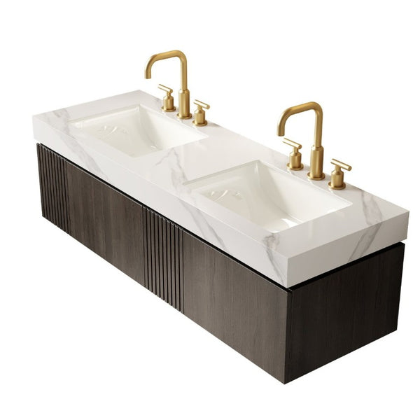 English Elm Muri 60 Inch Floating Bathroom Vanity with Sintered Stone Top and Oak Woodgrain Finish Espresso Woodgrain W2615S00743