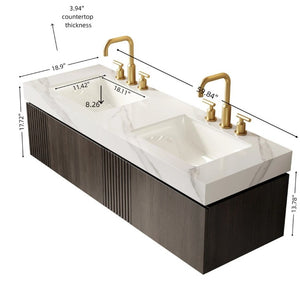 English Elm Muri 60 Inch Floating Bathroom Vanity with Sintered Stone Top and Oak Woodgrain Finish Espresso Woodgrain W2615S00743