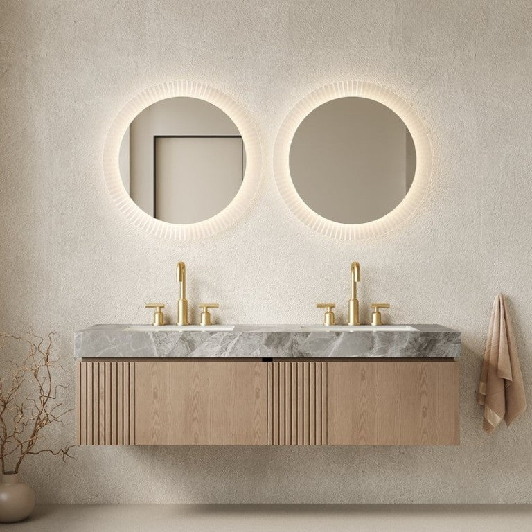English Elm Muri 60 Inch Floating Double Bathroom Vanity Sintered Stone Top White Oak Plywood Heidelberg W2615S00744