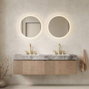 English Elm Muri 60 Inch Floating Double Bathroom Vanity Sintered Stone Top White Oak Plywood Heidelberg W2615S00744