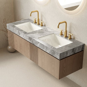 English Elm Muri 60 Inch Floating Double Bathroom Vanity Sintered Stone Top White Oak Plywood Heidelberg W2615S00744