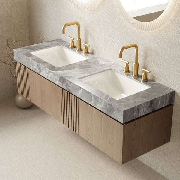 English Elm Muri 60 Inch Floating Double Bathroom Vanity Sintered Stone Top White Oak Plywood Heidelberg W2615S00744