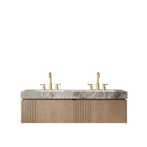 English Elm Muri 60 Inch Floating Double Bathroom Vanity Sintered Stone Top White Oak Plywood Heidelberg W2615S00744