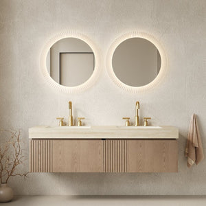English Elm Muri 60 Inch Floating Bathroom Vanity Sintered Stone Top Dual Ceramic Basins Oak Finish Light Brown W2615S00745