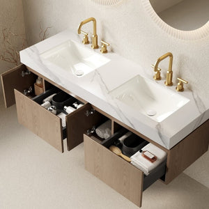 English Elm Muri 60 Inch Floating Bathroom Vanity with Sintered Stone Top and Oak Woodgrain Finish Heidelberg Woodgrain W2615S00746