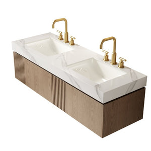 English Elm Muri 60 Inch Floating Bathroom Vanity with Sintered Stone Top and Oak Woodgrain Finish Heidelberg Woodgrain W2615S00746