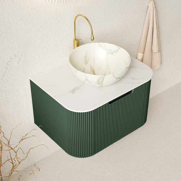 English Elm Dina Floating Bathroom Vanity with Sintered Stone Top Plywood Cabinet Vessel Basin Matte White W2615S00761