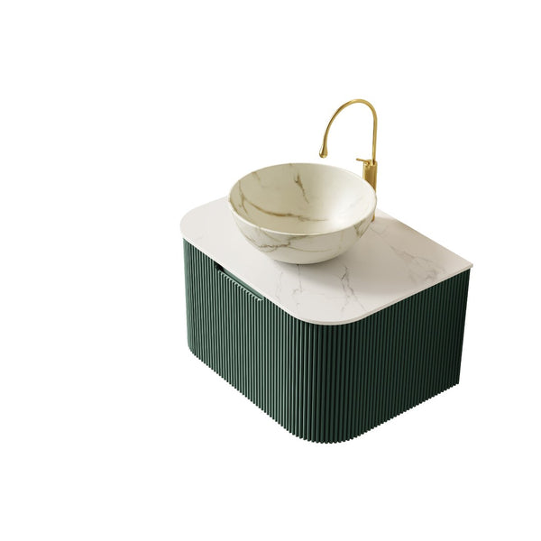 English Elm Dina Floating Bathroom Vanity with Sintered Stone Top Plywood Cabinet Vessel Basin Matte White W2615S00761