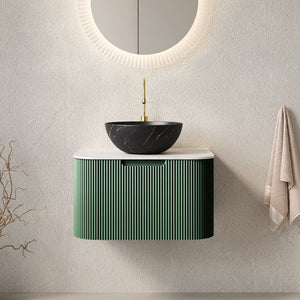 English Elm Dina Floating Bathroom Vanity with Sintered Stone Top Plywood Cabinet Vessel Basin Matte Black W2615S00762