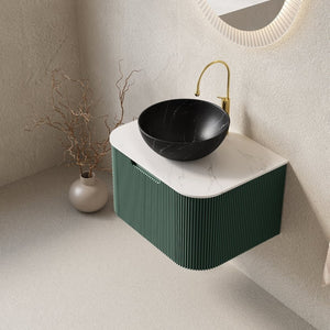 English Elm Dina Floating Bathroom Vanity with Sintered Stone Top Plywood Cabinet Vessel Basin Matte Black W2615S00762