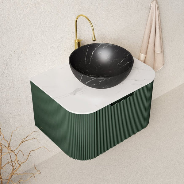 English Elm Dina Floating Bathroom Vanity with Sintered Stone Top Plywood Cabinet Vessel Basin Matte Black W2615S00762