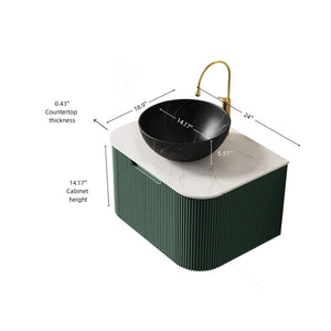 English Elm Dina Floating Bathroom Vanity with Sintered Stone Top Plywood Cabinet Vessel Basin Matte Black W2615S00762