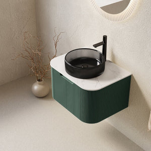 English Elm Dina Floating Bathroom Vanity Sculptural Plywood Cabinet with Crystal Glass Basin W2615S00765