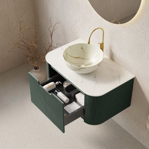 English Elm Dina Floating Bathroom Vanity Sintered Stone Top Plywood Cabinet Soft Close Drawer Matte White W2615S00766