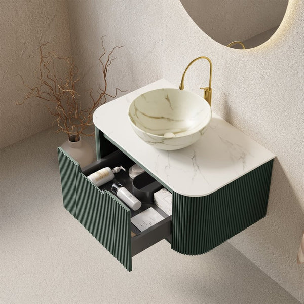English Elm Dina Floating Bathroom Vanity Sintered Stone Top Plywood Cabinet Soft Close Drawer Matte White W2615S00766