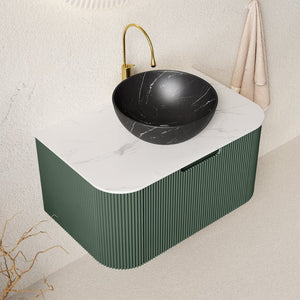 English Elm Dina Floating Bathroom Vanity Sintered Stone Top Plywood Cabinet Soft Close Drawer Matte Black W2615S00767