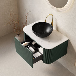 English Elm Dina Floating Bathroom Vanity Sintered Stone Top Plywood Cabinet Soft Close Drawer Matte Black W2615S00767