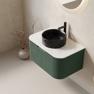 English Elm Dina Floating Bathroom Vanity Sculptural Striped Plywood Cabinet Sintered Stone Top W2615S00768