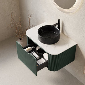 English Elm Dina Floating Bathroom Vanity Sculptural Striped Plywood Cabinet Sintered Stone Top W2615S00768