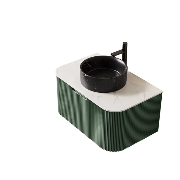 English Elm Dina Floating Bathroom Vanity Sculptural Striped Plywood Cabinet Sintered Stone Top W2615S00768