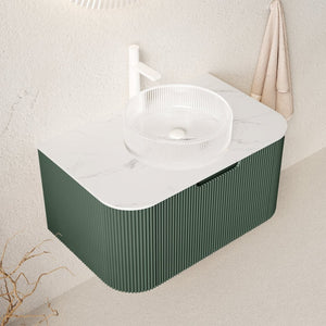 English Elm Dina Floating Bathroom Vanity with Sintered Stone Top and Crystal Glass Basin Dark Green W2615S00769