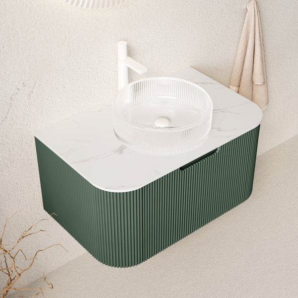 English Elm Dina Floating Bathroom Vanity with Sintered Stone Top and Crystal Glass Basin Dark Green W2615S00769