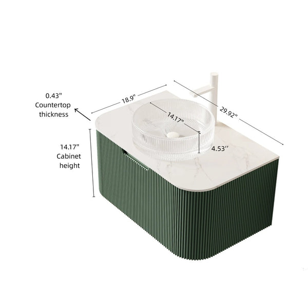 English Elm Dina Floating Bathroom Vanity with Sintered Stone Top and Crystal Glass Basin Dark Green W2615S00769