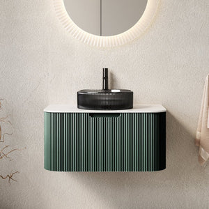 English Elm Dina Floating Bathroom Vanity with Sintered Stone Top and Crystal Glass Basin in Dark Green W2615S00770