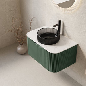 English Elm Dina Floating Bathroom Vanity with Sintered Stone Top and Crystal Glass Basin in Dark Green W2615S00770