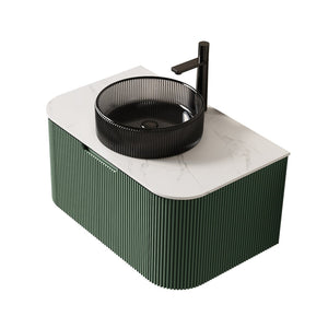 English Elm Dina Floating Bathroom Vanity with Sintered Stone Top and Crystal Glass Basin in Dark Green W2615S00770