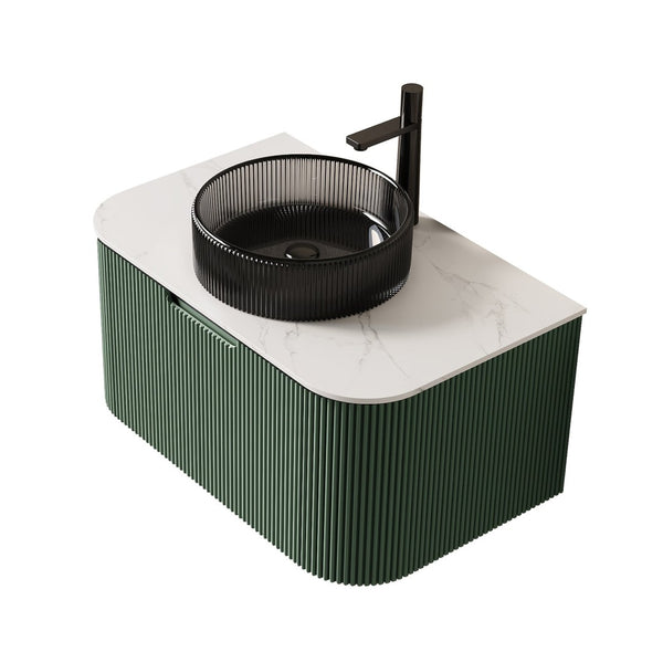 English Elm Dina Floating Bathroom Vanity with Sintered Stone Top and Crystal Glass Basin in Dark Green W2615S00770
