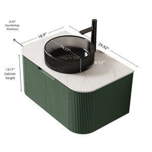 English Elm Dina Floating Bathroom Vanity with Sintered Stone Top and Crystal Glass Basin in Dark Green W2615S00770