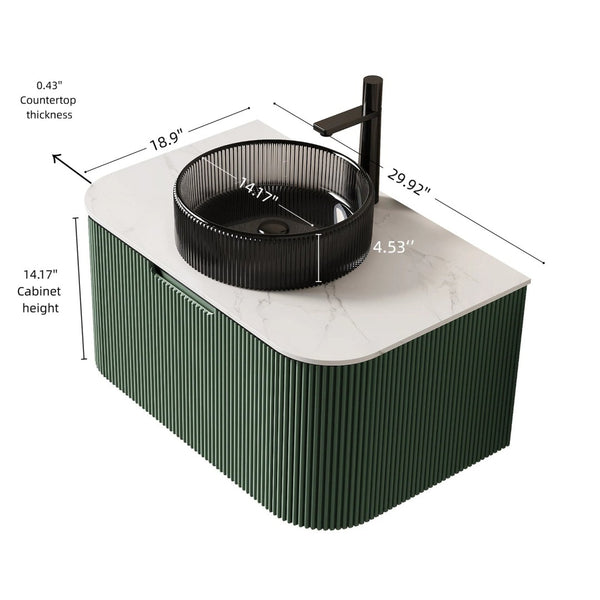English Elm Dina Floating Bathroom Vanity with Sintered Stone Top and Crystal Glass Basin in Dark Green W2615S00770