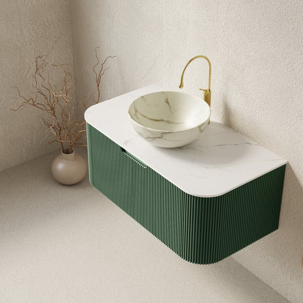 English Elm Dina Wall Mounted Bathroom Vanity Sintered Stone Top Ceramic Basin Spa Style Cabinet W2615S00771