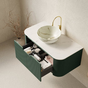 English Elm Dina Wall Mounted Bathroom Vanity Sintered Stone Top Ceramic Basin Spa Style Cabinet W2615S00771