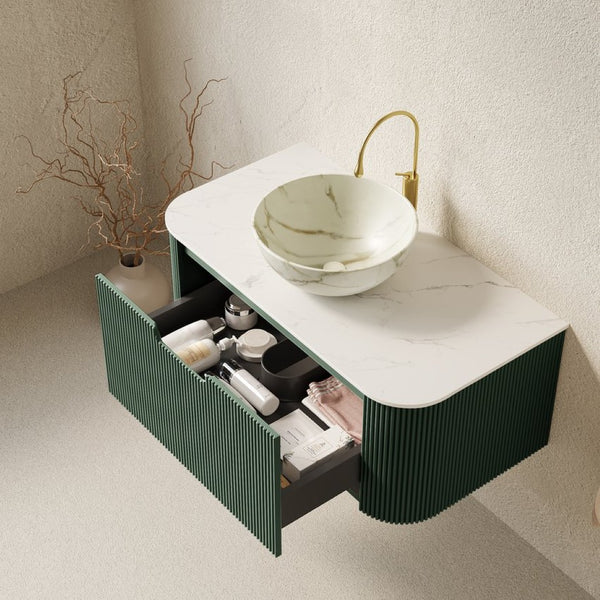 English Elm Dina Wall Mounted Bathroom Vanity Sintered Stone Top Ceramic Basin Spa Style Cabinet W2615S00771