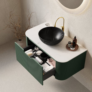 English Elm Dina Floating Bathroom Vanity Sintered Stone Top Matte Black Vessel Basin Dark Green W2615S00772