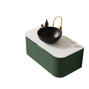 English Elm Dina Floating Bathroom Vanity Sintered Stone Top Matte Black Vessel Basin Dark Green W2615S00772