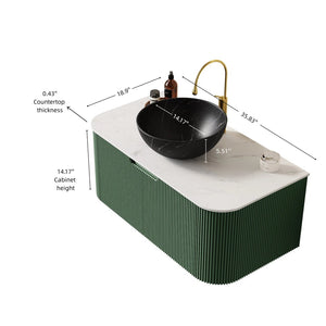 English Elm Dina Floating Bathroom Vanity Sintered Stone Top Matte Black Vessel Basin Dark Green W2615S00772