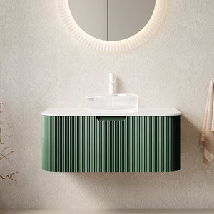 English Elm Dina Floating Bathroom Vanity Sintered Stone Top Crystal Glass Basin French Stripe W2615S00774