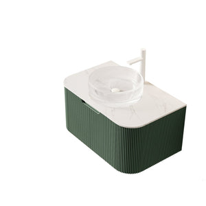 English Elm Dina Floating Bathroom Vanity Sintered Stone Top Crystal Glass Basin French Stripe W2615S00774